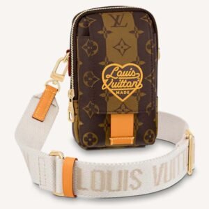 Louis Vuitton LV Unisex Flap Double Phone Pouch Monogram Stripes Brown Coated canvas | AlmaBagz