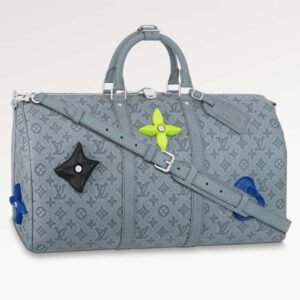 Louis Vuitton LV Unisex Keepall 50 Granite Taurillon Monogram Embossed Cowhide Leather | AlmaBagz