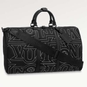 Louis Vuitton LV Unisex Keepall 50B Black Nylon Cowhide Leather Signature Embroidery | AlmaBagz