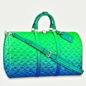 Louis Vuitton LV Unisex Keepall 50B Blue Green Taurillon Cowhide Leather | AlmaBagz