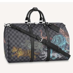 Louis Vuitton LV Unisex Keepall 50B Damier Graphite Stamps Coated Canvas | AlmaBagz