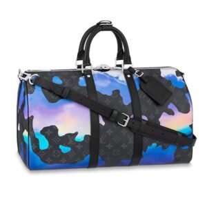 Louis Vuitton LV Unisex Keepall 55B Sunrise Monogram Eclipse Coated Canvas Cowhide Leather | AlmaBagz