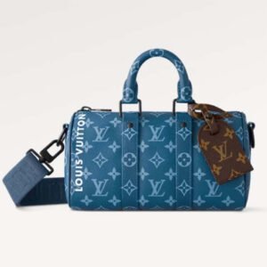 Louis Vuitton LV Unisex Keepall Bandoulière 25 Atlantic Blue Monogram Coated Canvas Cowhide Leather | AlmaBagz