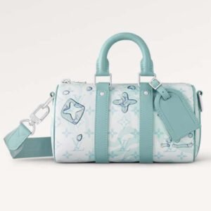 Louis Vuitton LV Unisex Keepall Bandoulière 25 Crystal Blue Monogram Aquagarden Coated Canvas | AlmaBagz