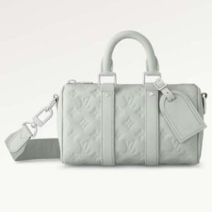 Louis Vuitton LV Unisex Keepall Bandoulière 25 Mineral Gray Embossed Taurillon Monogram Cowhide Leather | AlmaBagz