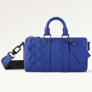 Louis Vuitton LV Unisex Keepall Bandoulière 25 Racing Blue Embossed Taurillon Monogram Cowhide Leather | AlmaBagz
