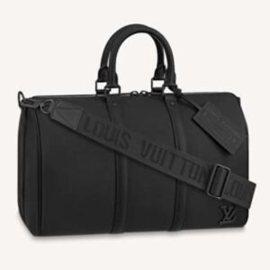 Louis Vuitton LV Unisex Keepall Bandouliere 40 Black Cowhide Leather Black Hardware | AlmaBagz