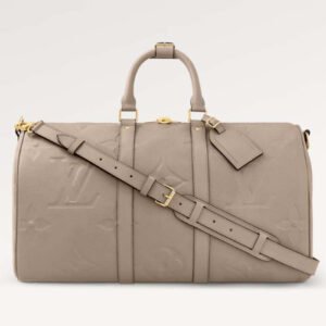 Louis Vuitton LV Unisex Keepall Bandoulière 45 Bag Tourterelle Monogram Empreinte Giant Cowhide Leather | AlmaBagz