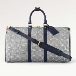 Louis Vuitton LV Unisex Keepall Bandoulière 45 Blue Monoglam Coated Canvas Cowhide Leather | AlmaBagz