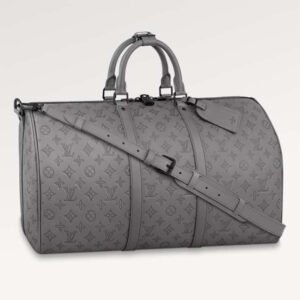 Louis Vuitton LV Unisex Keepall Bandoulière 50 Bag Anthracite Gray Monogram Shadow Calf Leather | AlmaBagz