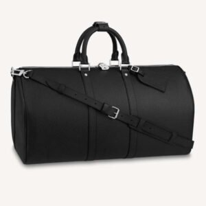 Louis Vuitton LV Unisex Keepall Bandoulière 50 Bag Black Ultra-Soft Taiga Leather | AlmaBagz