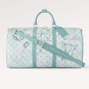 Louis Vuitton LV Unisex Keepall Bandoulière 50 Crystal Blue Monogram Aquagarden Coated Canvas | AlmaBagz