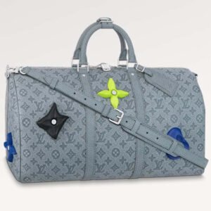 Louis Vuitton LV Unisex Keepall Bandoulière 50 Granite Taurillon Monogram Embossed Cowhide Leather | AlmaBagz