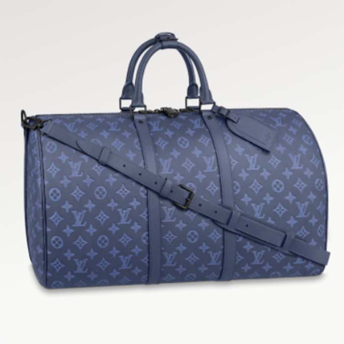Louis Vuitton LV Unisex Keepall Bandoulière 50 Navy Blue Cabin Monogram Shadow Cowhide | AlmaBagz