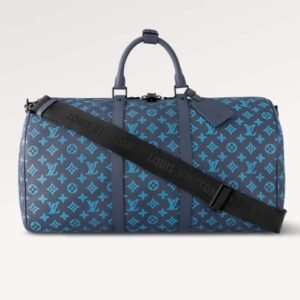 Louis Vuitton LV Unisex Keepall Bandoulière 50 Navy River Blue Calf Leather Cowhide | AlmaBagz