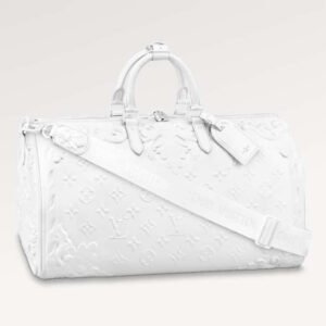 Louis Vuitton LV Unisex Keepall Bandoulière 50 Optic White Calf Cowhide Leather | AlmaBagz