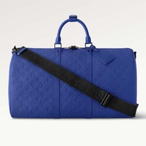 Louis Vuitton LV Unisex Keepall Bandoulière 50 Racing Blue Embossed Taurillon Monogram Cowhide Leather | AlmaBagz