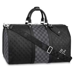 Louis Vuitton LV Unisex Keepall Bandoulière 50 Travel Bag Black Graphite Damier Infini Cowhide | AlmaBagz