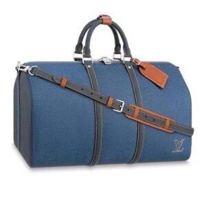 Louis Vuitton LV Unisex Keepall Bandoulière 50 Travel Bag Denim Blue Cowhide Leather | AlmaBagz