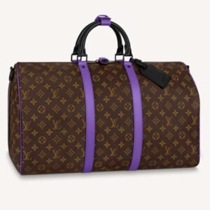 Louis Vuitton LV Unisex Keepall Bandoulière 50 Travel Bag Purple Monogram Coated Canvas | AlmaBagz