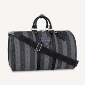 Louis Vuitton LV Unisex Keepall Bandoulière 55 Travel Bag Monogram Stripes Eclipse Coated Canvas | AlmaBagz