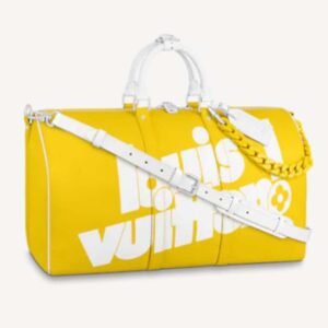 Louis Vuitton LV Unisex Keepall Bandoulière 55 bag Acetate Chain Yellow Grained Cowhide Leather | AlmaBagz