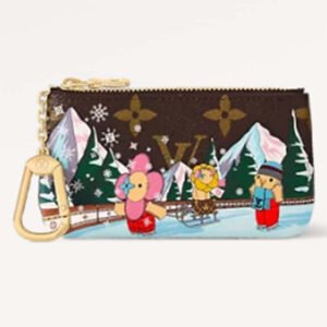 Louis Vuitton LV Unisex Key Pouch Pink Monogram Coated Canvas Grained Cowhide Leather | AlmaBagz