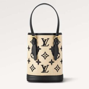 Louis Vuitton LV Unisex Nano Bucket Black Lotus Cotton Cowhide Leather | AlmaBagz