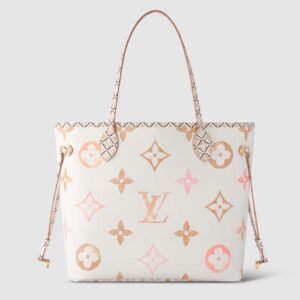 Louis Vuitton LV Unisex Neverfull MM Beige Lotus Cotton Cowhide Leather | AlmaBagz