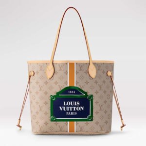 Louis Vuitton LV Unisex Neverfull MM Beige Ocher Monopaname Coated Canvas Cowhide Leather | AlmaBagz