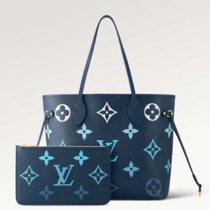 Louis Vuitton LV Unisex Neverfull MM Gradient Blue Monogram Empreinte Embossed Cowhide Leather | AlmaBagz