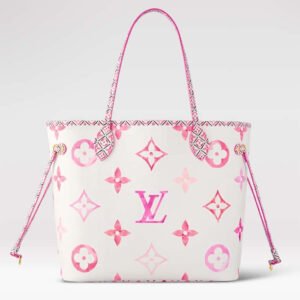 Louis Vuitton LV Unisex Neverfull MM Pink Monogram Coated Canvas Textile Lining | AlmaBagz