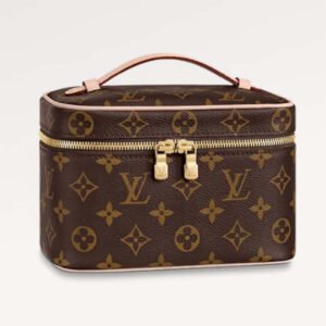 Louis Vuitton LV Unisex Nice Mini Toiletry Pouch Monogram Coated Canvas Natural Cowhide Leather | AlmaBagz