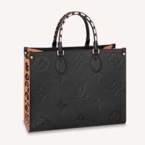 Louis Vuitton LV Unisex Onthego MM Tote Black Embossed Supple Grained Cowhide Leather | AlmaBagz