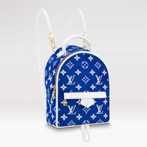 Louis Vuitton LV Unisex Palm Springs Mini Backpack Blue Monogram Velvet Jacquard | AlmaBagz