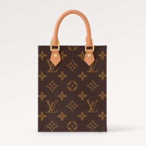 Louis Vuitton LV Unisex Petit Sac Plat Bag Monogram Coated Canvas Aged Natural Cowhide Leather | AlmaBagz