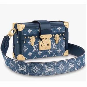 Louis Vuitton LV Unisex Petite Malle Box Handbag Blue Denim Monogram Canvas | AlmaBagz