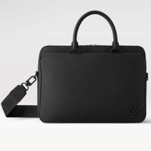 Louis Vuitton LV Unisex Pilot Briefcase Black Cowhide Leather Textile Lining | AlmaBagz