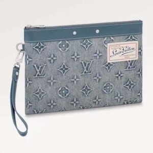 Louis Vuitton LV Unisex Pochette To Go Monogram Washed Denim Coated Canvas Cowhide Leather | AlmaBagz