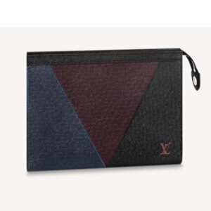 Louis Vuitton LV Unisex Pochette Voyage Burgundy Black and Navy Blue Taiga Leather | AlmaBagz