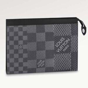 Louis Vuitton LV Unisex Pochette Voyage Gray Damier Graphite 3D Coated Canvas Black Cowhide Leather | AlmaBagz