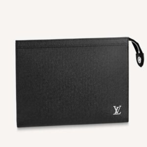 Louis Vuitton LV Unisex Pochette Voyage MM Black Taiga Cowhide Leather | AlmaBagz