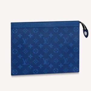 Louis Vuitton LV Unisex Pochette Voyage MM Taiga Cowhide Leather Monogram Eclipse Coated Canvas | AlmaBagz