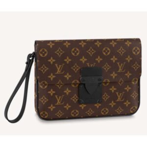 Louis Vuitton LV Unisex S Lock A4 Pouch Monogram Macassar Coated Canvas Epi Leather | AlmaBagz