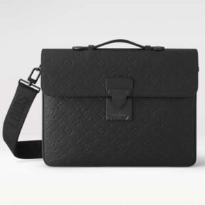 Louis Vuitton LV Unisex S Lock Briefcase Black Taurillon Monogram Embossed Cowhide Leather | AlmaBagz