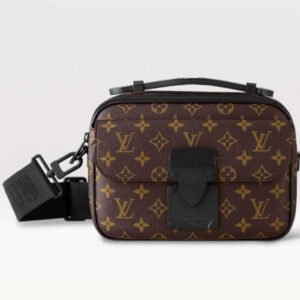 Louis Vuitton LV Unisex S Lock Messenger Black Monogram Macassar Coated Canvas Epi Leather | AlmaBagz