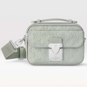 Louis Vuitton LV Unisex S Lock Messenger Mineral Gray Embossed Taurillon Monogram Cowhide Leather | AlmaBagz