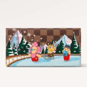Louis Vuitton LV Unisex Sarah Wallet Pink Damier Ebene Coated Canvas Grained Cowhide Leather | AlmaBagz