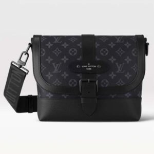 Louis Vuitton LV Unisex Saumur Messenger Monogram Eclipse Coated Canvas Black Leather | AlmaBagz