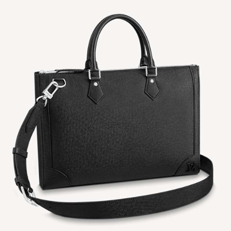 Louis Vuitton LV Unisex Slim Briefcase Black Taiga Cowhide Leather | AlmaBagz